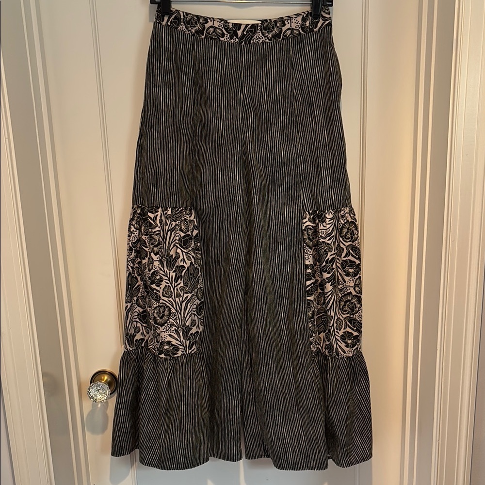 Bloomingprint Oceana 100% cotton wide leg cropped pants in stripes & flowers